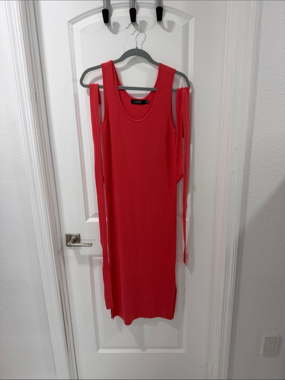 Ralph Lauren Coral Sleeveless Midi Dress with Side Ties